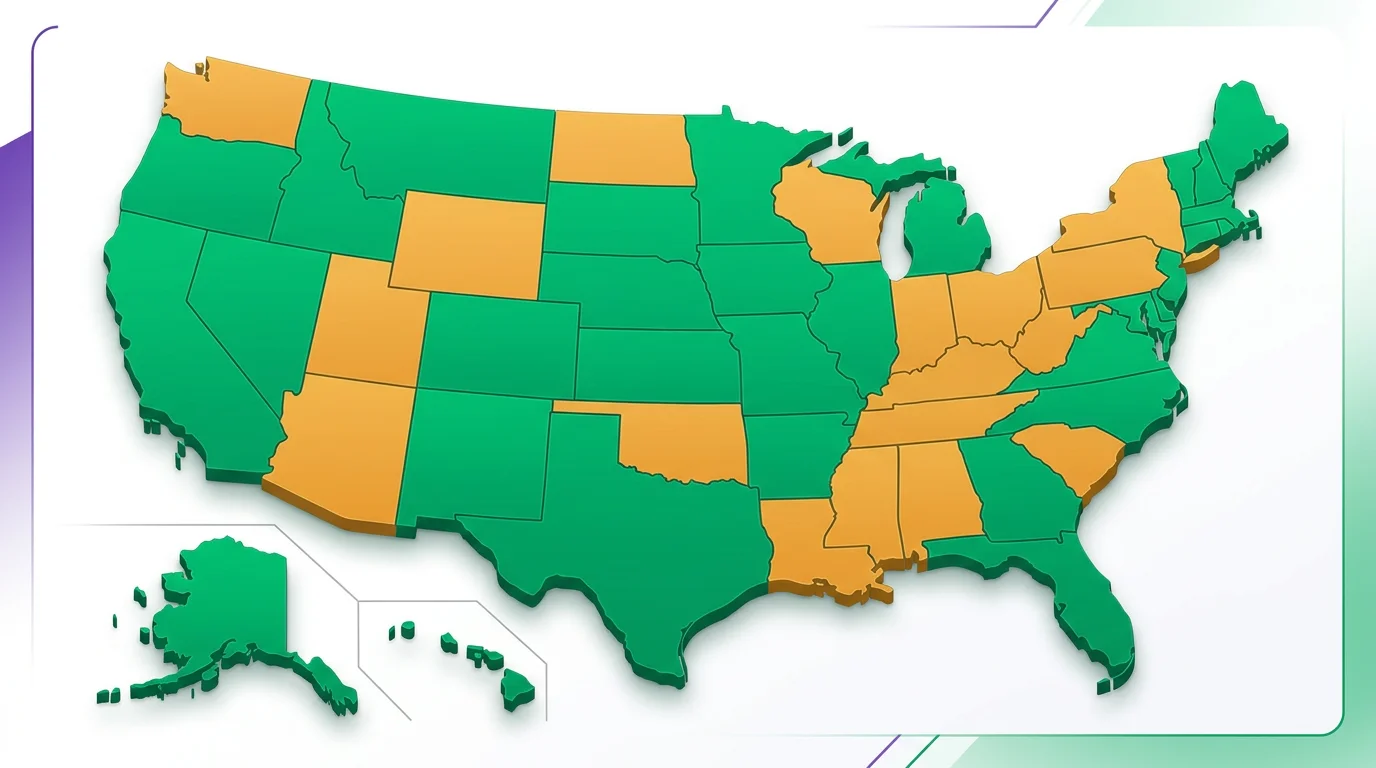 US map showing sweepstakes casino legal states and restrictions in 2026